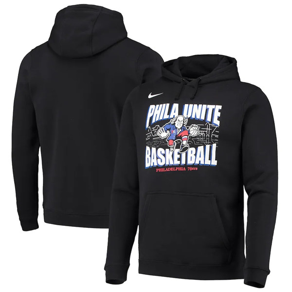 Men's Philadelphia 76ers 2021 Black City Edition Story Club Pullover Hoodie - Click Image to Close